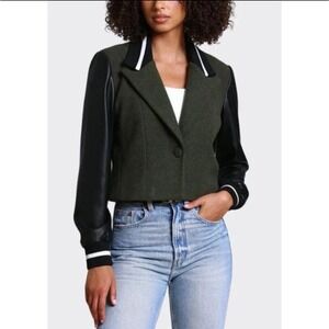 7 For All Mankind Mixed Media Bomber Jacket Women's Size Small Green Black